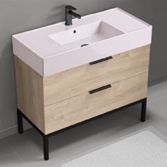 Modern Bathroom Vanity, 40 inch, Pink Ceramic Sink, Free Standing